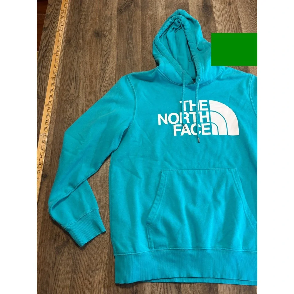 The North Face Hoodie Mens Large Teal Blue Pullover Graphic Logo Excellent